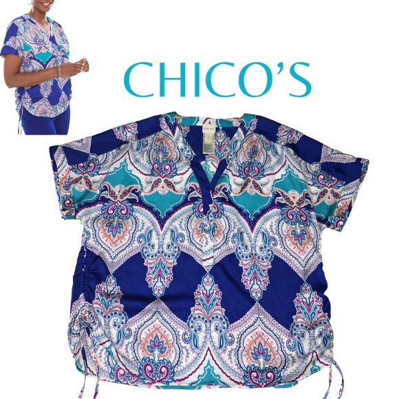 Chico's Tops - CHICO’S Blue Paisley Cinch Sides Top - Women’s 2 (US)Large